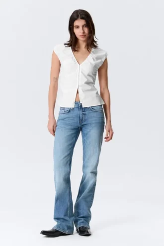 Sleeveless V-Neck Cotton Top – White
