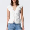 Sleeveless V-Neck Cotton Top – White
