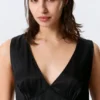 Sleeveless V-Neck Satin Top – Black
