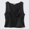 Sleeveless V-Neck Satin Top – Black