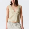 Sleeveless V-Neck Satin Top – Light Dusty Beige