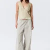 Sleeveless V-Neck Satin Top – Light Dusty Beige