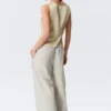 Sleeveless V-Neck Satin Top – Light Dusty Beige