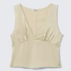 Sleeveless V-Neck Satin Top – Light Dusty Beige