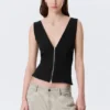 Sleeveless V-Neck Zip Top – Black