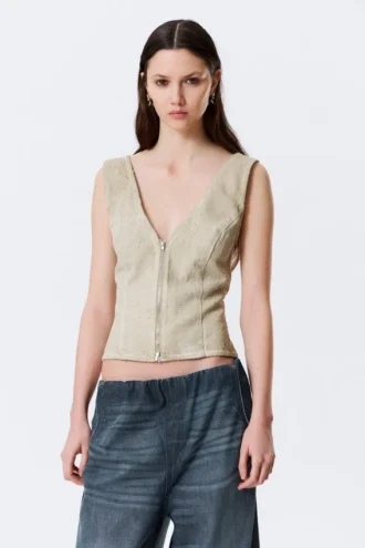 Sleeveless V-Neck Zip Top – Light Mole
