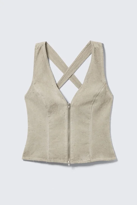Sleeveless V-Neck Zip Top – Light Mole Sleeveless V-Neck Zip Top – Light Mole