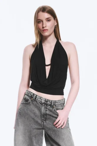 Sleeveless Waterfall Top – Black