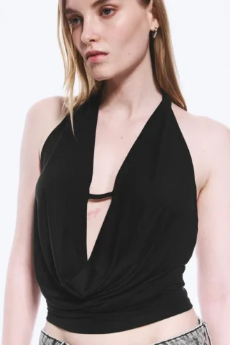 Sleeveless Waterfall Top – Black