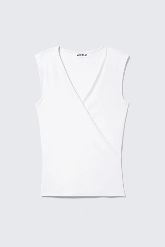 Sleeveless Wrap Top – White Sleeveless Wrap Top – White
