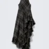 Sleevless Asymmetric Ruffled Maxi Dress – Dark Grey Check Sleevless Asymmetric Ruffled Maxi Dress – Dark Grey Check