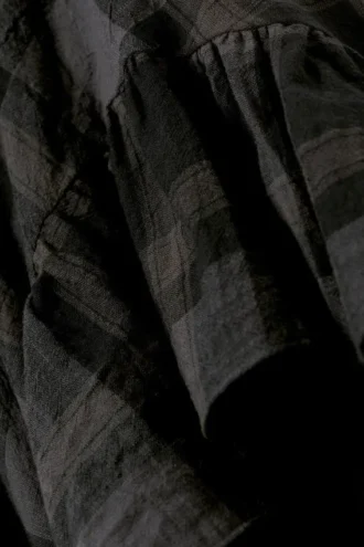 Sleevless Asymmetric Ruffled Maxi Dress – Dark Grey Check