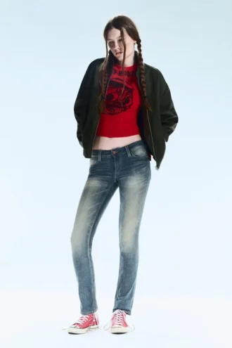 Sleezie Low Rise Skinny Jeans – Tinted Streaky Dark Blue | Cheap Monday Gb