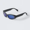 Slide Curved Frame Unisex Sunglasses – Dark Grey – Blue Lenses Slide Curved Frame Unisex Sunglasses – Dark Grey – Blue Lenses