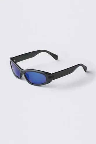 Slide Curved Frame Unisex Sunglasses – Dark Grey – Blue Lenses