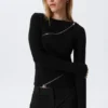 Slim Asymmetric Zip Knit Sweater – Black Slim Asymmetric Zip Knit Sweater – Black