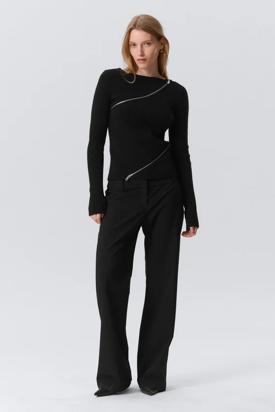 Slim Asymmetric Zip Knit Sweater – Black Slim Asymmetric Zip Knit Sweater – Black