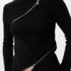 Slim Asymmetric Zip Knit Sweater – Black Slim Asymmetric Zip Knit Sweater – Black