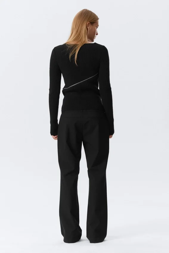 Slim Asymmetric Zip Knit Sweater – Black Slim Asymmetric Zip Knit Sweater – Black