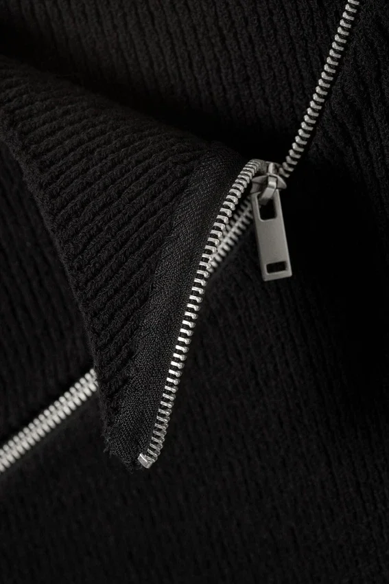 Slim Asymmetric Zip Knit Sweater – Black Slim Asymmetric Zip Knit Sweater – Black