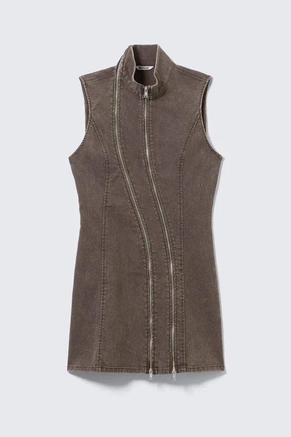 Slim Curvy Zip Mini Dress – Dark Grey Slim Curvy Zip Mini Dress – Dark Grey