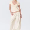 Slim Deep V-Neck T-Shirt – Cream Slim Deep V-Neck T-Shirt – Cream