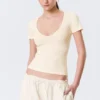 Slim Deep V-Neck T-Shirt – Cream Slim Deep V-Neck T-Shirt – Cream