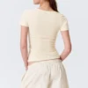 Slim Deep V-Neck T-Shirt – Cream Slim Deep V-Neck T-Shirt – Cream