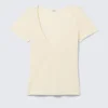 Slim Deep V-Neck T-Shirt – Cream Slim Deep V-Neck T-Shirt – Cream