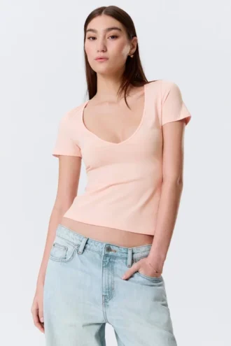 Slim Deep V-Neck T-Shirt – Dusty Pink