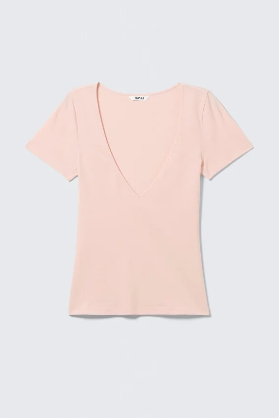 Slim Deep V-Neck T-Shirt – Dusty Pink Slim Deep V-Neck T-Shirt – Dusty Pink