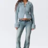 Slim Faux Fur Trim Zip Cardigan – Light Dusty Blue Slim Faux Fur Trim Zip Cardigan – Light Dusty Blue