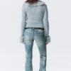 Slim Faux Fur Trim Zip Cardigan – Light Dusty Blue Slim Faux Fur Trim Zip Cardigan – Light Dusty Blue