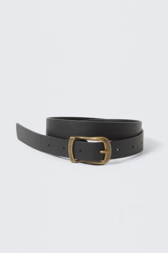 Slim Faux Leather Belt – Black – Brass Buckle Slim Faux Leather Belt – Black – Brass Buckle