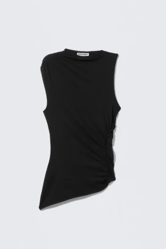 Slim Fit Draped Lyocell Top – Black