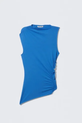 Slim Fit Draped Lyocell Top – Blue