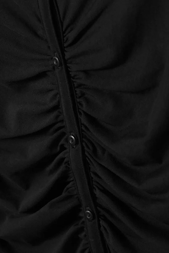 Slim Fit Gathered Long-Sleeve Dress – Black Slim Fit Gathered Long-Sleeve Dress – Black