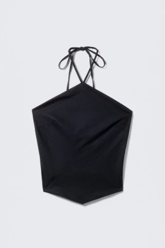 Slim Fit Halter Top – Dark Blue – Pinstripe