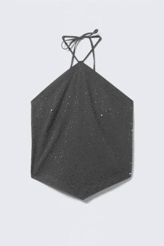 Slim Fit Halter Top – Dark Grey – Stones
