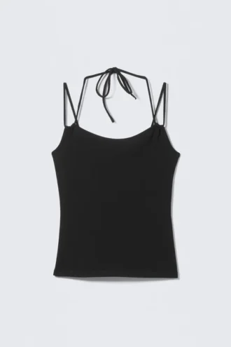 Slim Fit Halterneck Strap Top – Black