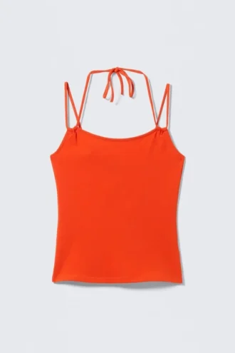 Slim Fit Halterneck Strap Top – Bright Orange