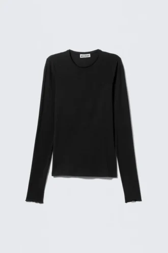 Slim Fit Long-Sleeved Lyocell Top – Black