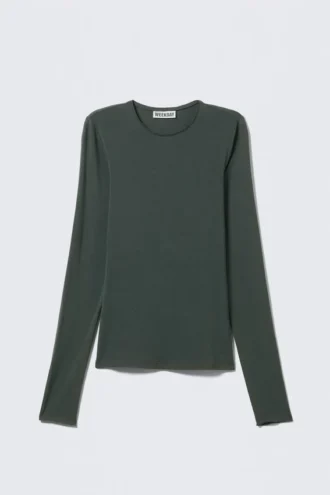 Slim Fit Long-Sleeved Lyocell Top – Petrol