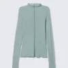 Slim Fit Long-Sleeved Mock-Neck Top – Turquoise Slim Fit Long-Sleeved Mock-Neck Top – Turquoise