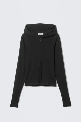 Slim Fit Lyocell Zip Hoodie – Black