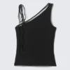 Slim Fit One-Shoulder Tank Top – Black