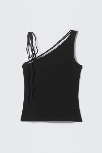 Slim Fit One-Shoulder Tank Top – Black