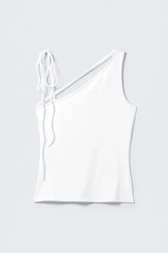 Slim Fit One-Shoulder Tank Top – White