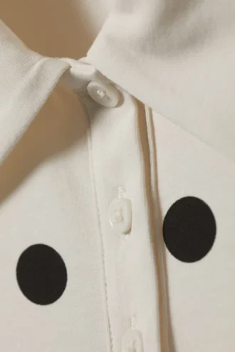 Slim Fit Polo Bodysuit – Off-White – Black Dots