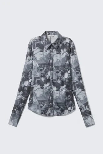 Slim Fit Printed Button-Up Shirt – Dark Grey – Floral Collage Slim Fit Printed Button-Up Shirt – Dark Grey – Floral Collage